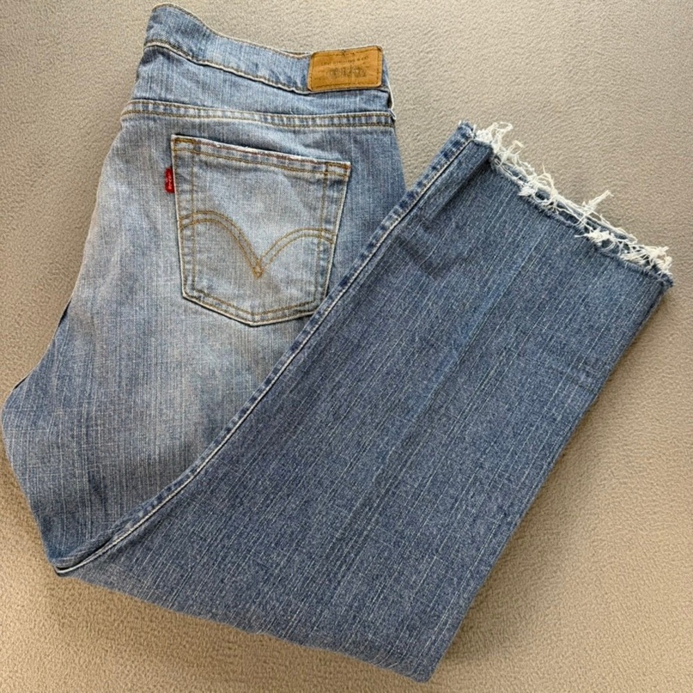 Levi's 505 Jeans Womens 12 M Blue Straight Leg Raw Hem Stretch Denim Y2K 90s